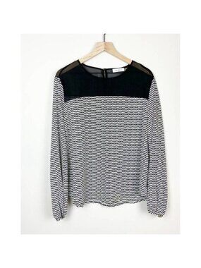 Womens Silky Blouse Top Houndstooth Print Black White